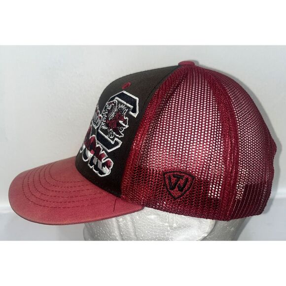 South Carolina Gamecocks Snapback Mesh Trucker Hat Top Of The World White Red - Picture 3 of 7